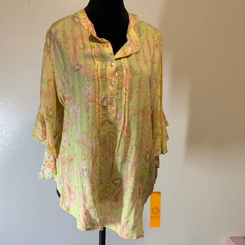 NWT Ruby Rd. Light Green Paisley Blouse